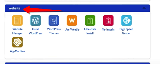 Website Section of Bluehost cPanel Banner to Install WordPress